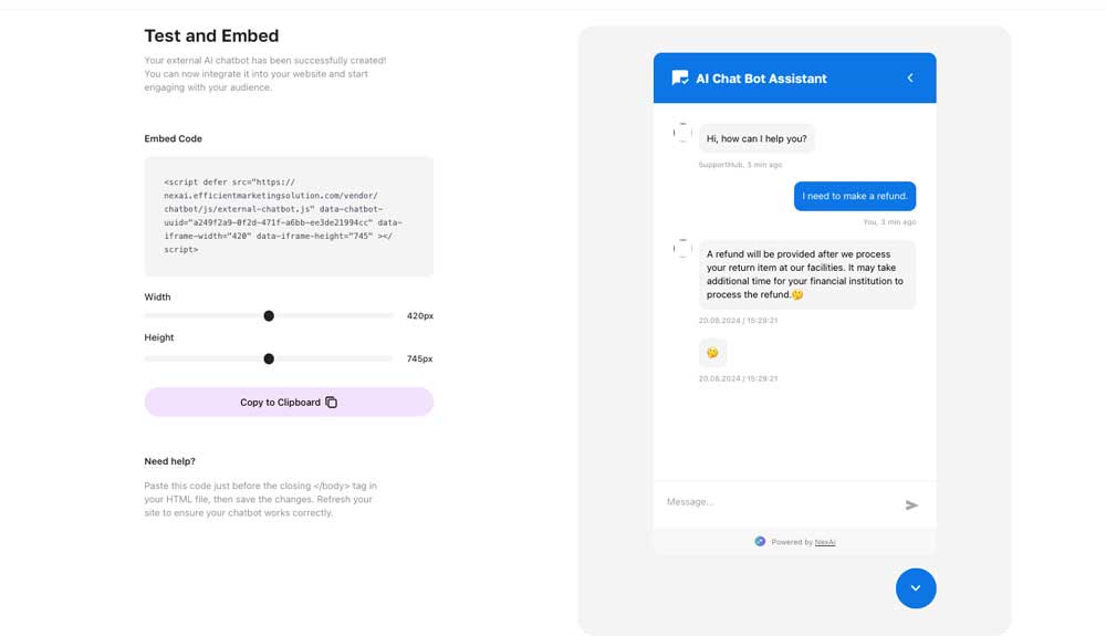 AI Chatbot Test & Embed